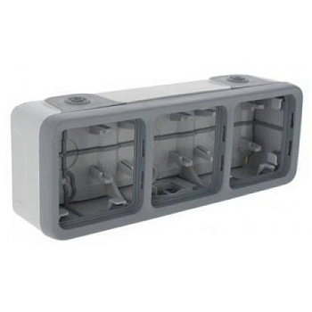 Коробка трехпостовая горизонтальная, с рамкой, серый Legrand