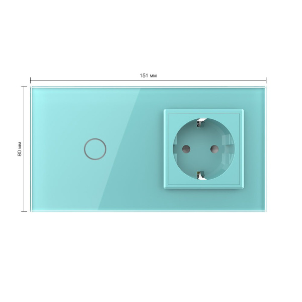 Сенсорный выключатель комбинированный на 1 линию 1 розетка 2 модуля Зеленый Livolo