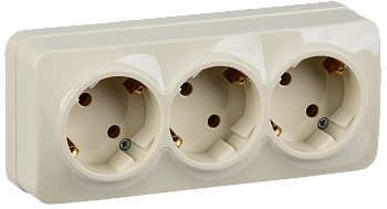 Розетка трехместная ОУ РС23-3-ХК с з/з 16А GLORY кремовый IEK