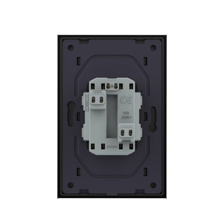 Розетка Livolo электрическая двойная 1 пост с заземлением, рамкой, защитными шторками 16A, цвет черный VL-C7CTF16A.TF16A-BP