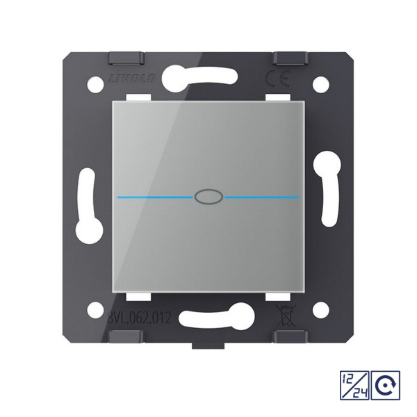 Одноклавишная сенсорная кнопка Quadro 12/24В, цвет серый (механизм) Livolo