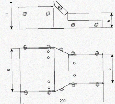 Лоток переходной замковый ЛПЗ 150х100-50х50 УТ1,5, горячее цинкование, S1,5