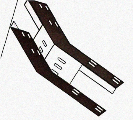 Лоток перфорированный КП 400х65-45 УХЛ1 для поворота трассы вверх на 45, оцинкованный лист S1,0