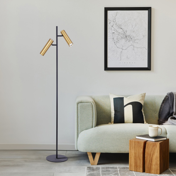 Торшер с поворотными плафонами 2*GU10 40Вт латунь, черный IP20 (01087/2 латунь) Eurosvet