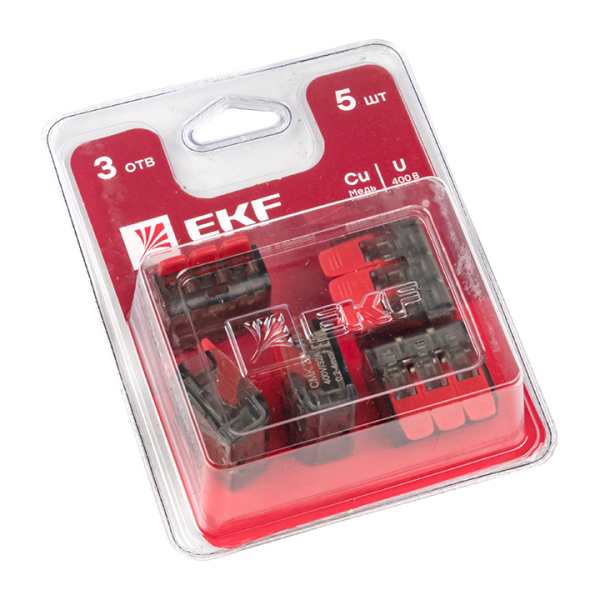 Клемма СМК 221-413 3 отверстия 0,2-4,0 мм2 блистер (5шт) PROxima EKF