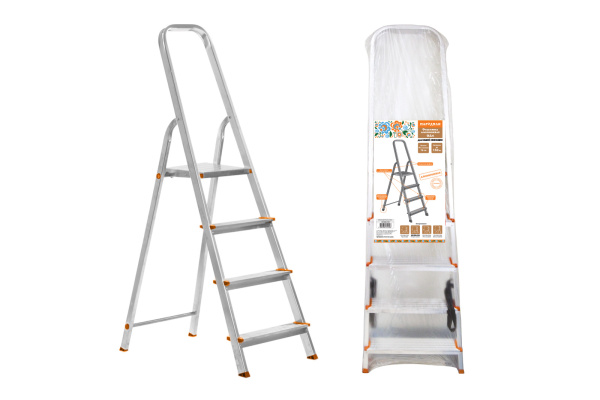 Стремянка алюминиевая СА4, 4 ступени, усиленный профиль h=780 мм, Народная TDM