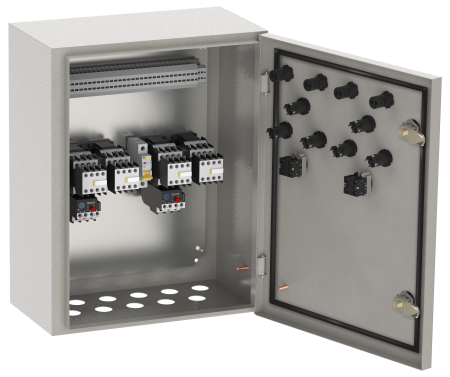 Ящик упр. РУСМ5435-3274 реверс. 2 фидера с перекл. 16А IP54 IEK