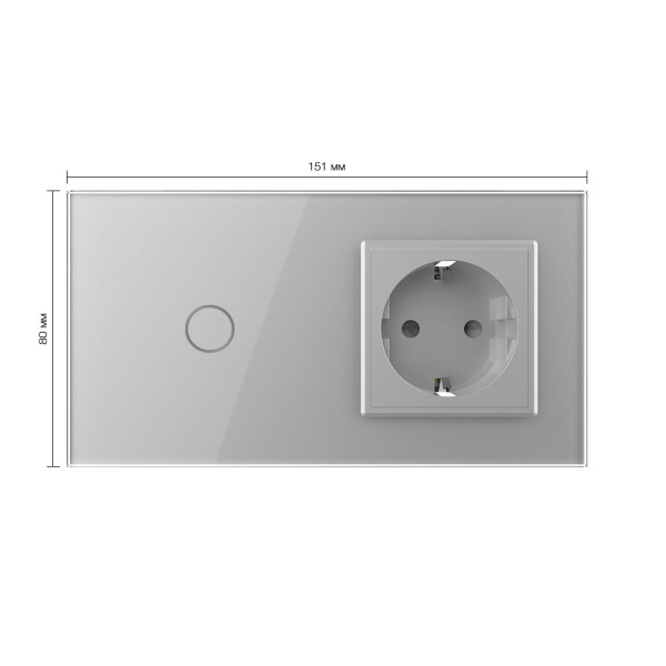 Сенсорный выключатель комбинированный на 1 линию 1 розетка 2 модуля Серый Livolo