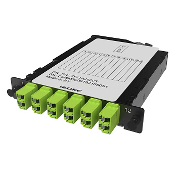 Претерминированная кассета 12ОВ 50/125 OM5, 1xMTP(12)f/6xLC Duplex (с интегрированными шторками), 1/2 HU DKC