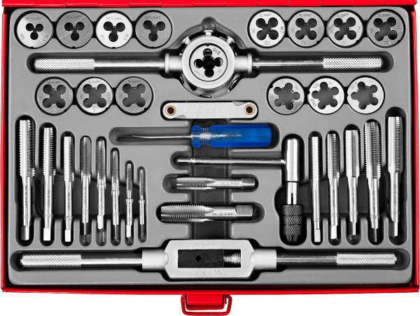 35 предметов, набор метчиков и плашек, сталь 9ХС ЗУБР