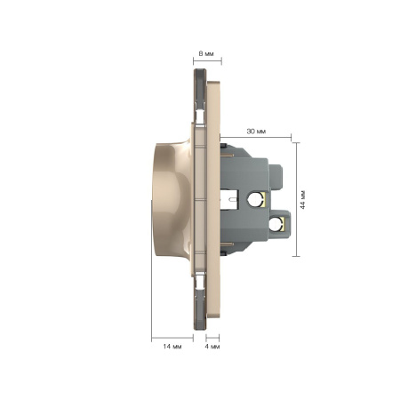 Розетка Livolo электрическая двойная 1 пост с заземлением, рамкой, защитными шторками 16A, цвет золотой VL-C7CTF16A.TF16A-AP