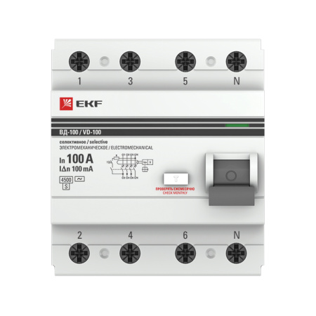 Устройство защитного отключения селективное УЗО 4П 100А (электромеханическое) 4,5кА 100мА PROxima EKF