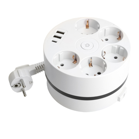 HM10-51-01 Удлинитель 5-местный с/з, 3x1мм², 2.5м, 250В, 16А, 2USB+С 5V 3,1А, серия Comfort, белый STEKKER