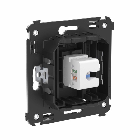 Телефонная розетка RJ-12 без шторки в стену одинарная, "Avanti", "Черный матовый" DKC Телефонная розетка RJ-12 без шторки в стену одинарная, "Avanti", "Черный матовый" DKC