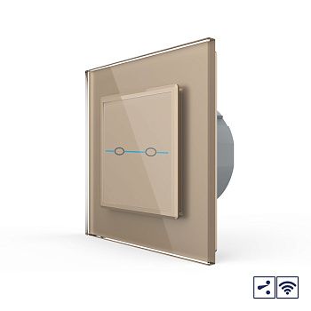 Сенсорный проходной радиоуправляемый выключатель Quadro 2 клавиши 1 пост Золотой Livolo