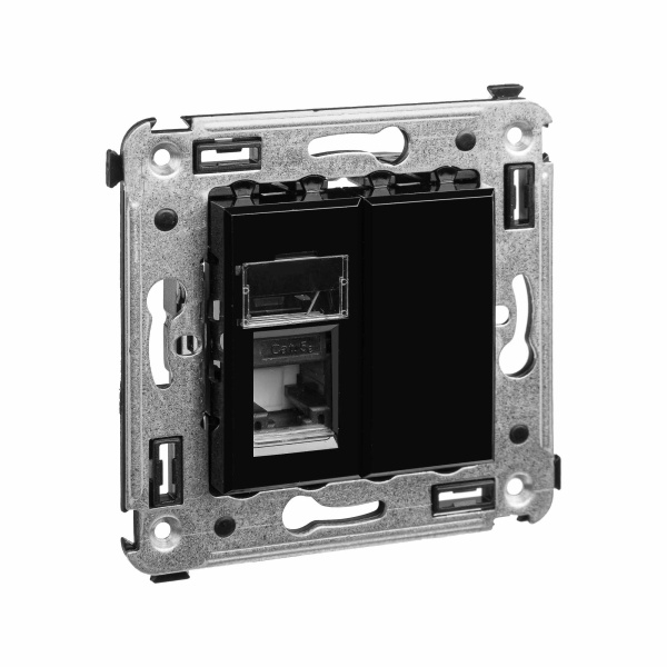 Компьютерная розетка RJ-45 в стену, кат.5e одинарная, "Avanti", "Черный квадрат" DKC