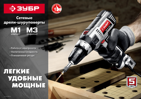 ДШ-М3-500-2 К дрель-шуруповерт сетевая, 500 Вт, 0-450/0-1800 об/мин, в кейсе ЗУБР