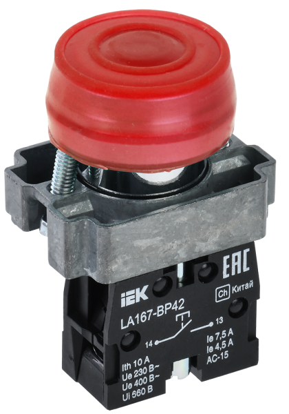 Кнопка управления LA167-BP42 d=22мм 1р красная IEK