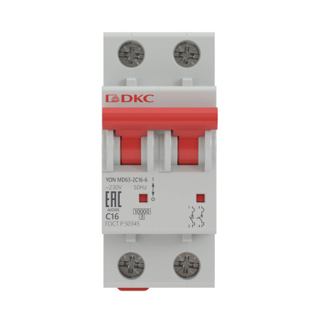 Выключатель автоматический ВА МОД MD63 2П 16А D 10кА YON DKC
