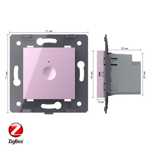 Одноклавишный сенсорный выключатель ZigBee Module, цвет розовый (механизм) Livolo фото 5