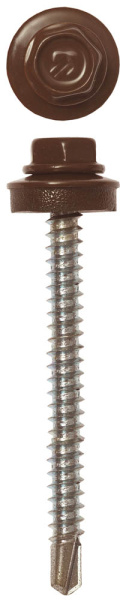 Саморезы СКД кровельные, RAL 8017 шоколадно-коричневый, 50 х 4.8 мм, 1 200 шт, для деревянной обрешетки, Профессионал ЗУБР