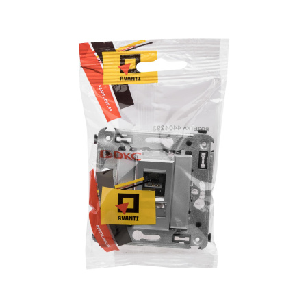 Компьютерная розетка RJ-45 в стену, кат.6 одинарная,"Avanti", "Закаленная сталь" DKC