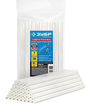 Профессионал прозрачные сверхпрочные клеевые стержни, d 7 х 150 мм (7-8 мм) 30 шт. 187 г ЗУБР