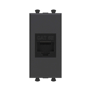 Компьютерная розетка RJ-45 без шторки модульная, кат.5е, "Avanti", "Черный матовый", 1 модуль DKC