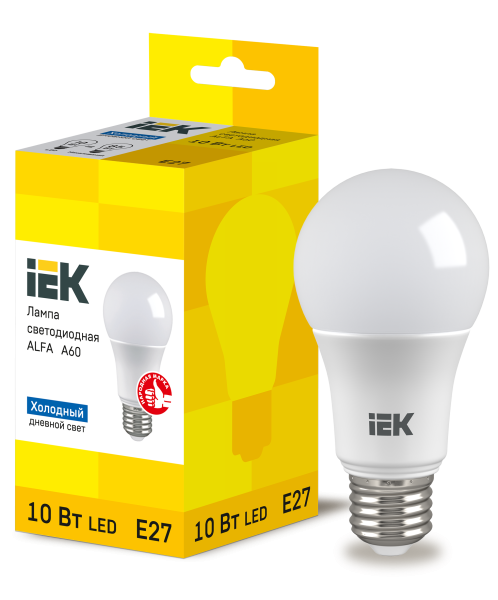Лампа светодиодная ALFA A60 шар 10Вт 230В 6500К E27 IEK