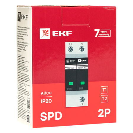 Устройство защиты от импульсных перенапряжений Т1+Т2, Iimp-12,5kA, In-20kA, Uc-275В, 1+1 PROxima EKF