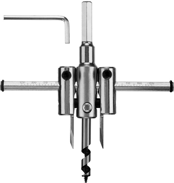 Сверло "Мастер" регулируемое по дереву, двухрезцовое "Балеринка", d=40-120мм, 1-30мм, в блистере ЗУБР