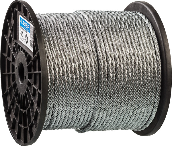 Трос стальной, оцинкованный, DIN 3055, d=6 мм, L=120 м, Профессионал ЗУБР