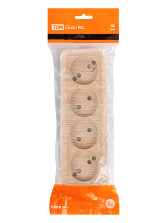 Розетка 4-х местная горизонтальная 2П открытой установки IP20 10A с з/ш сосна "Ладога" TDM