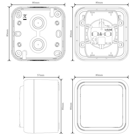 Donel W55 Розетка 1-я с защ.крышкой,2К+З. и шт., накладная, антрацит, IP55, серия (тип) DIP55
