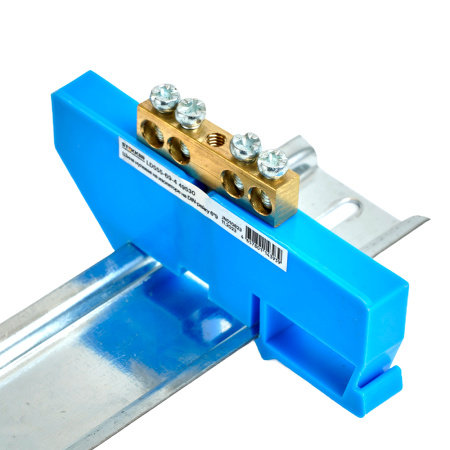 Шина "N" на изоляторе STEKKER 6*9 на DIN-рейку 4 вывода, синий, LD555-69-4