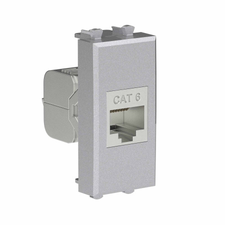 Компьютерная розетка RJ-45 без шторки модульная, кат.6 экранированная, "Avanti", "Закаленная сталь", 1 модуль DKC