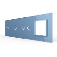 Панель для 3-х сенсорных выключателей и розетки, 4 клавиши (1+1+2), цвет синий, стекло Livolo