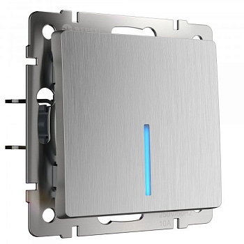 Встраиваемые механизмы Выключатель СУ 1 кл. (проходн.) с подсветкой 10А cеребряный рифленый IP20 Werkel