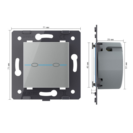 Выключатель Quadro 2 клавиши Серый (механизм) Livolo