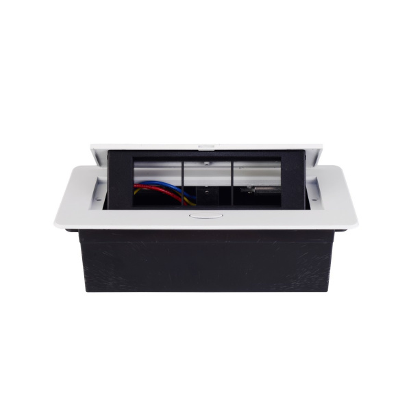 Выдвижной горизонтальный модуль RocketSocket в столешницу для розеток Livolo 3 поста, белый