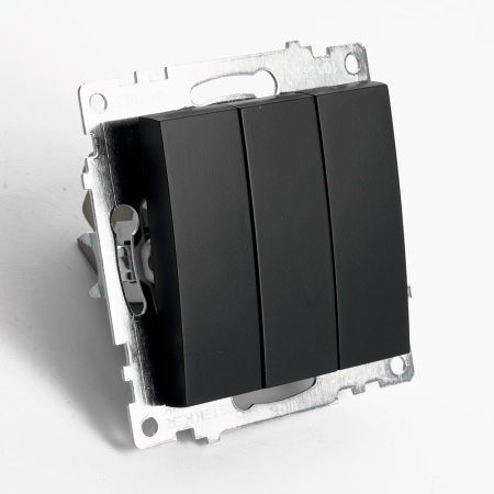 Выключатель 3-клавишный (механизм), STEKKER GLS10-7108-05, 250V, 10А, серия Катрин, черный