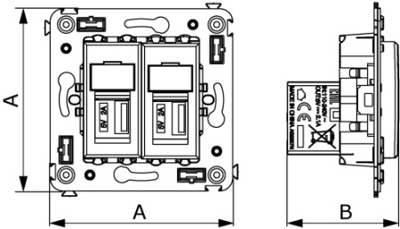 USB зарядное устройство в стену, "Avanti", "Черный квадрат" DKC