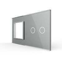 Панель для розетки и сенсорного выключателя, 2 клавиши, цвет серый, стекло Livolo
