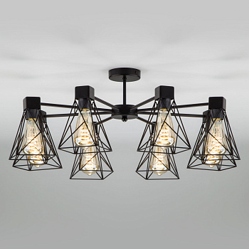 Потолочная люстра в стиле лофт 8*E27 60Вт черный IP20 Trappola (70107/8 черный) Eurosvet