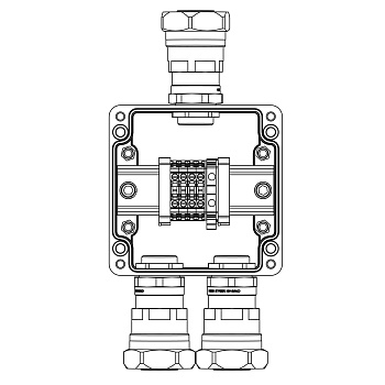 Взрывозащ. клемм. коробка из полиэстера TBE-P-03-(4xCBC.4-1xTEO.4)-2x6018ANP32CKM3SB(A)(C)1Ex e IIC Т5 Gb / Ex tb IIIC T95°C Db IP66 DKC