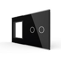 Панель для розетки и сенсорного выключателя, 2 клавиши, цвет черный, стекло Livolo