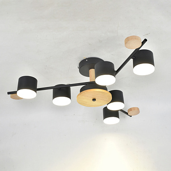 Люстра под лампу GCHL-6GX53-M Черная+Дерево Венто General