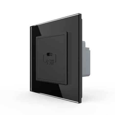 Розетка USB type C с блоком питания 45W Livolo1 пост Черная VL-C7VUC-2BP