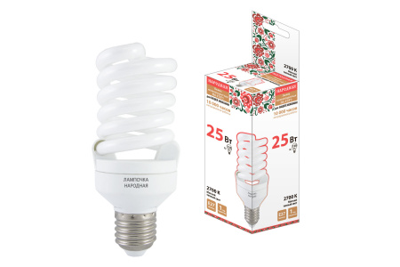 Лампа люминесцентная НЛ-FSТ2-25 Вт-2700 К–Е27 (54х126 мм), Народная TDM