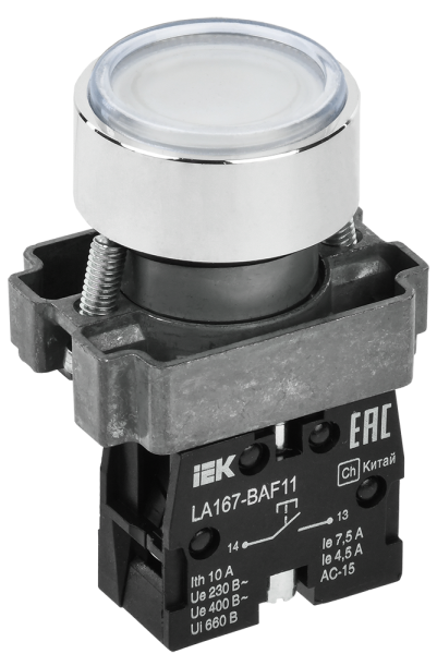 Кнопка управления LA167-BAF11 d=22мм 1з белая IEK